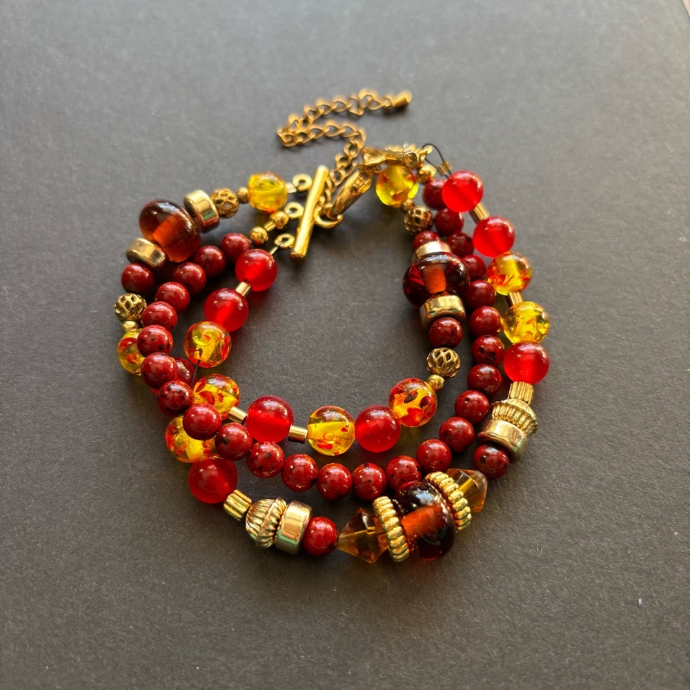Remixed Red Jasper & Gold Statement Bracelet | Adjustable
